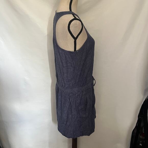 Lou & Grey Linen Blend Chambray Jumper Dress Sz M Coastal Loungecore Minimal - Picture 5 of 14